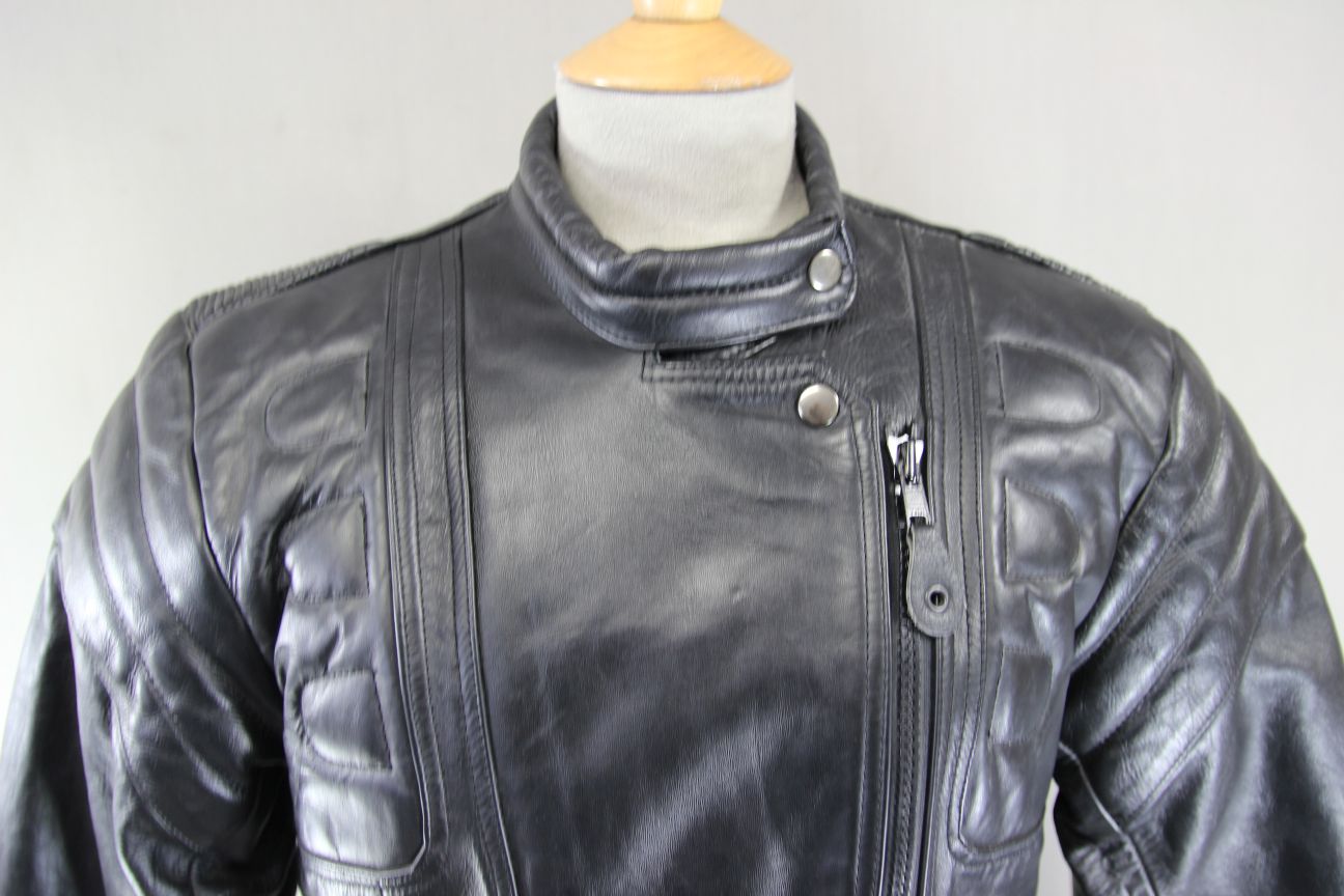LADIES 'CHARLIE' BLACK LEATHER BIKER JACKET WITH CE ARMOUR 38 INCH/XL