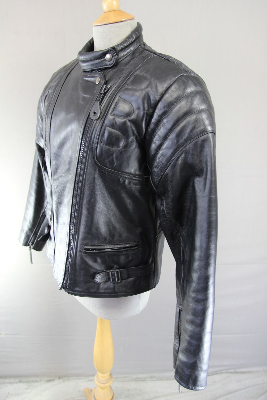 LADIES 'CHARLIE' BLACK LEATHER BIKER JACKET WITH CE ARMOUR 38 INCH/XL