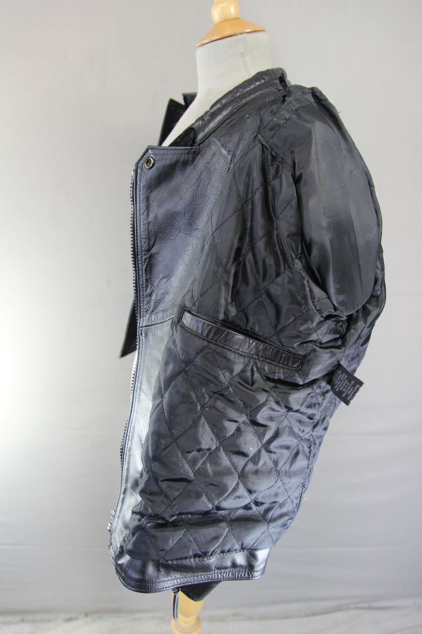 LADIES 'CHARLIE' BLACK LEATHER BIKER JACKET WITH CE ARMOUR 38 INCH/XL
