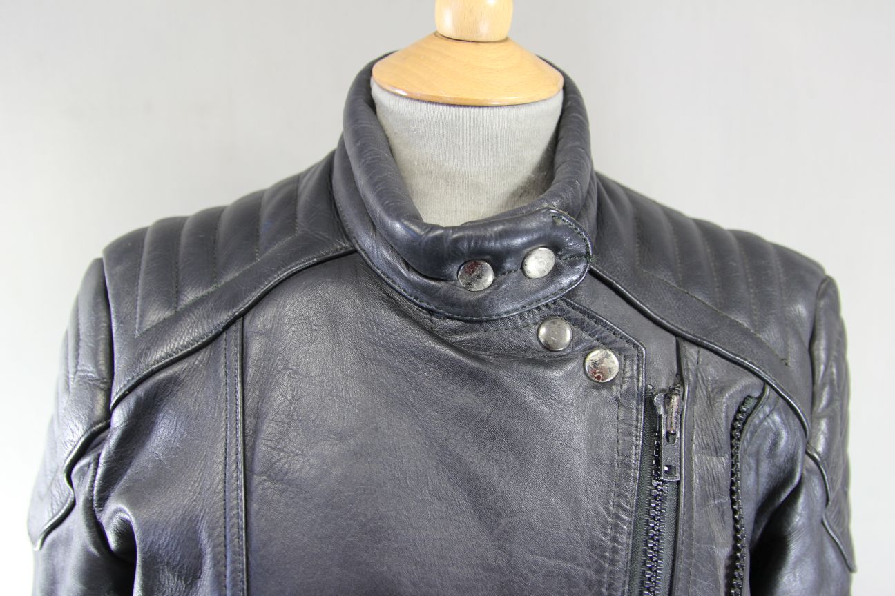 LADIES JT'S BLACK COWHIDE LEATHER THINSULATE 3M LINED BIKER JACKET 36-38 IN/MED