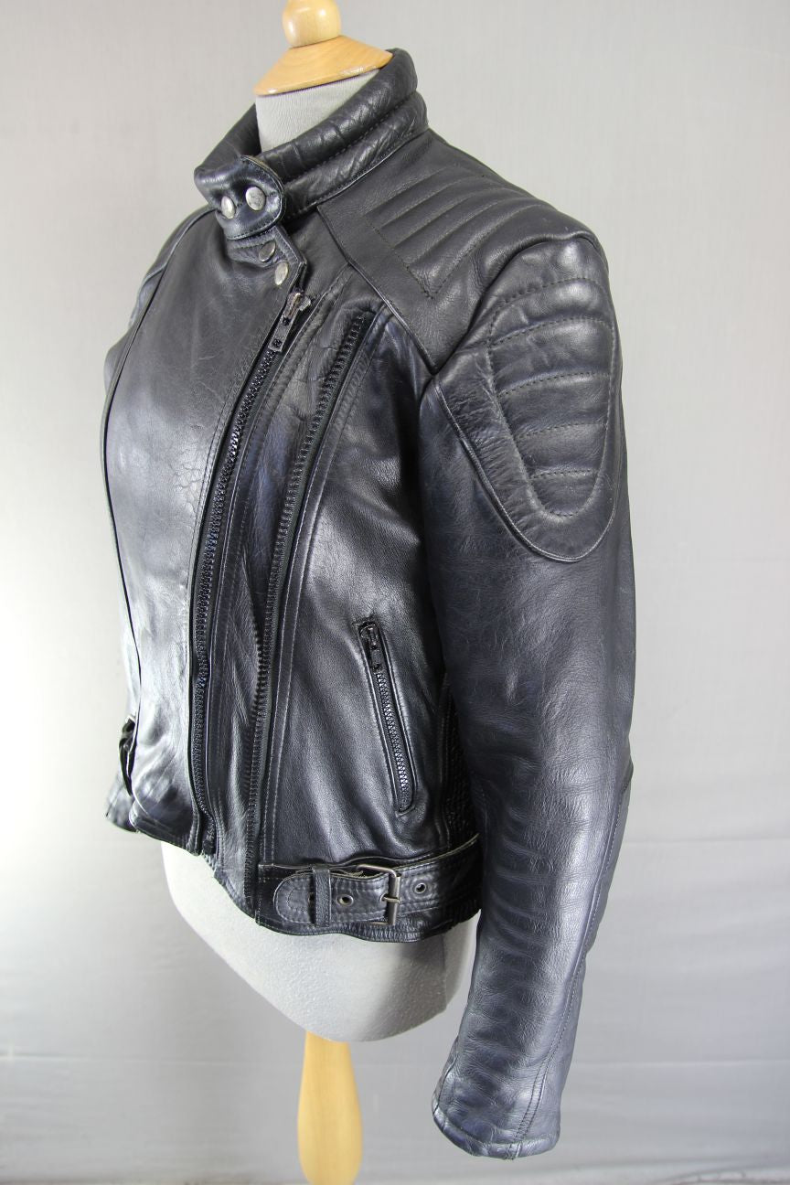 LADIES JT'S BLACK COWHIDE LEATHER THINSULATE 3M LINED BIKER JACKET 36-38 IN/MED