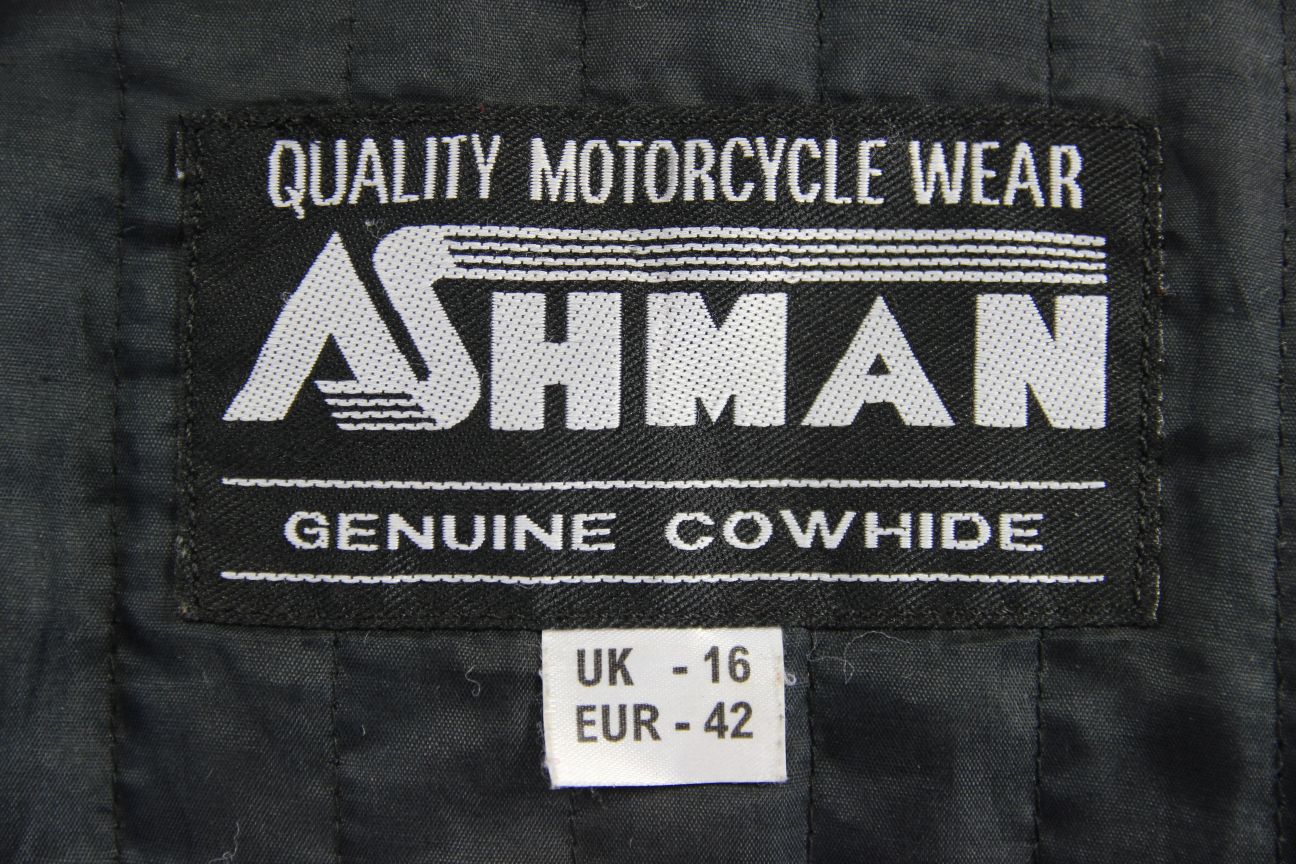 ASHMAN BLACK COWHIDE LEATHER BIKER JACKET WITH ARMOUR & THERMAL LINING: SIZE 16