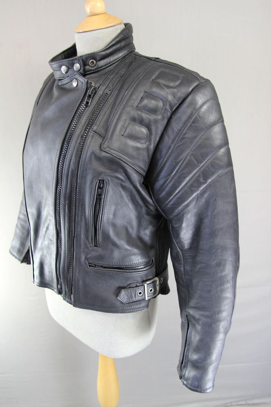 CLASSIC SPORTEX APOLLO BLACK LEATHER BIKER JACKET WITH BACK PROTECTOR: SIZE 14
