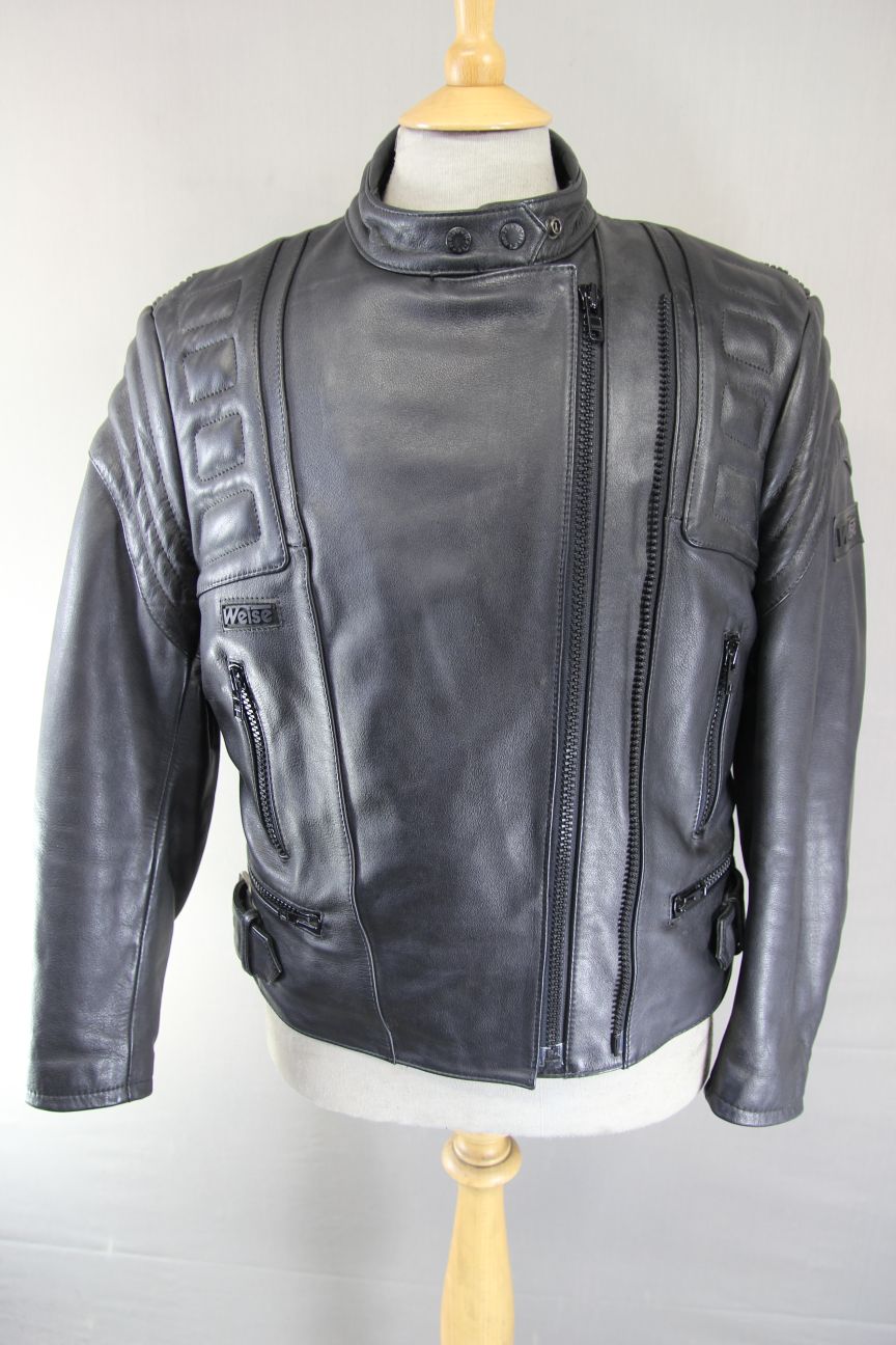 WEISE CLASSIC COLLECTION LADIES BLACK LEATHER BIKER JACKET: SIZE 12