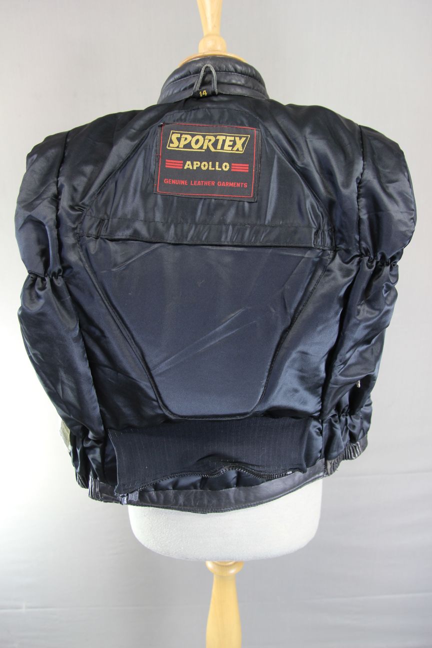 CLASSIC SPORTEX APOLLO BLACK LEATHER BIKER JACKET WITH BACK PROTECTOR: SIZE 14