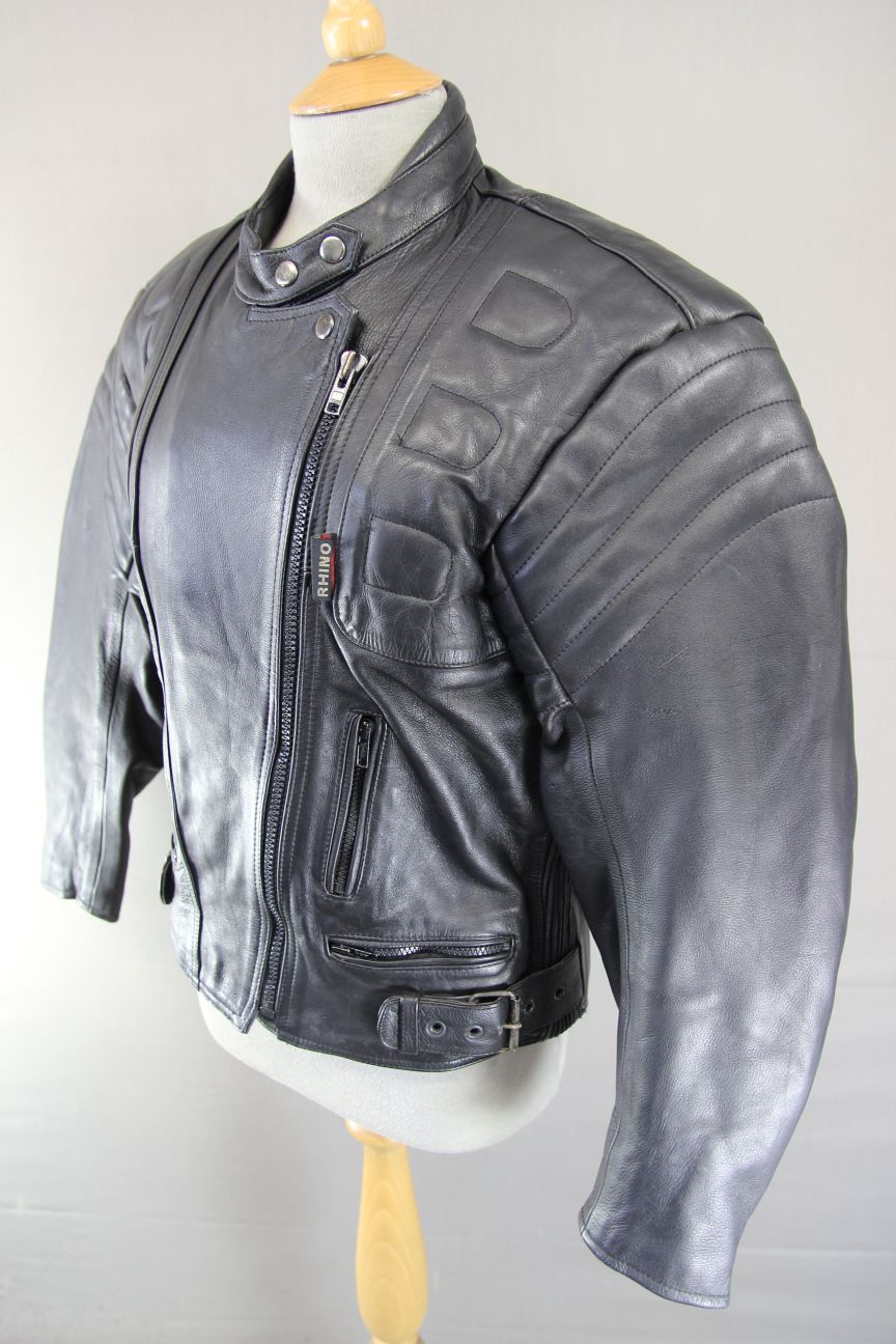 RHINO BRITISH DESIGNED LADIES CLASSIC BLACK COWHIDE LEATHER BIKER JACKET SIZE 14