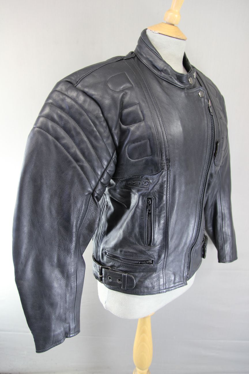 RHINO BRITISH DESIGNED LADIES CLASSIC BLACK COWHIDE LEATHER BIKER JACKET SIZE 14