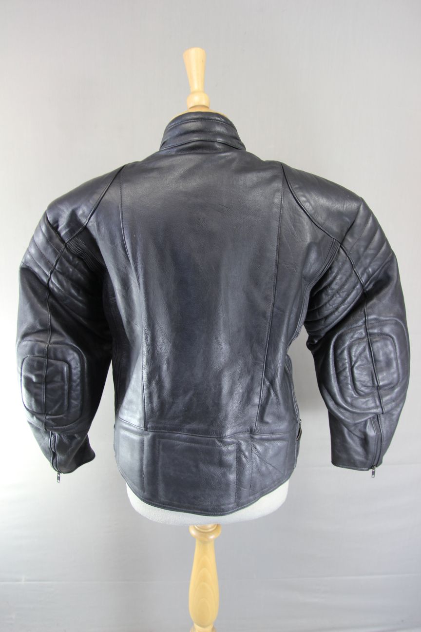 RHINO BRITISH DESIGNED LADIES CLASSIC BLACK COWHIDE LEATHER BIKER JACKET SIZE 14