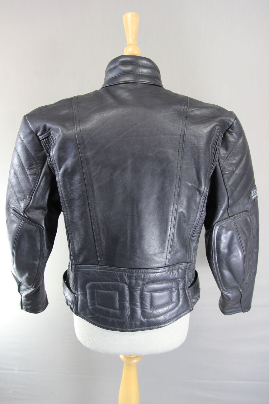 CLASSIC SPORTEX APOLLO BLACK LEATHER BIKER JACKET WITH BACK PROTECTOR: SIZE 12