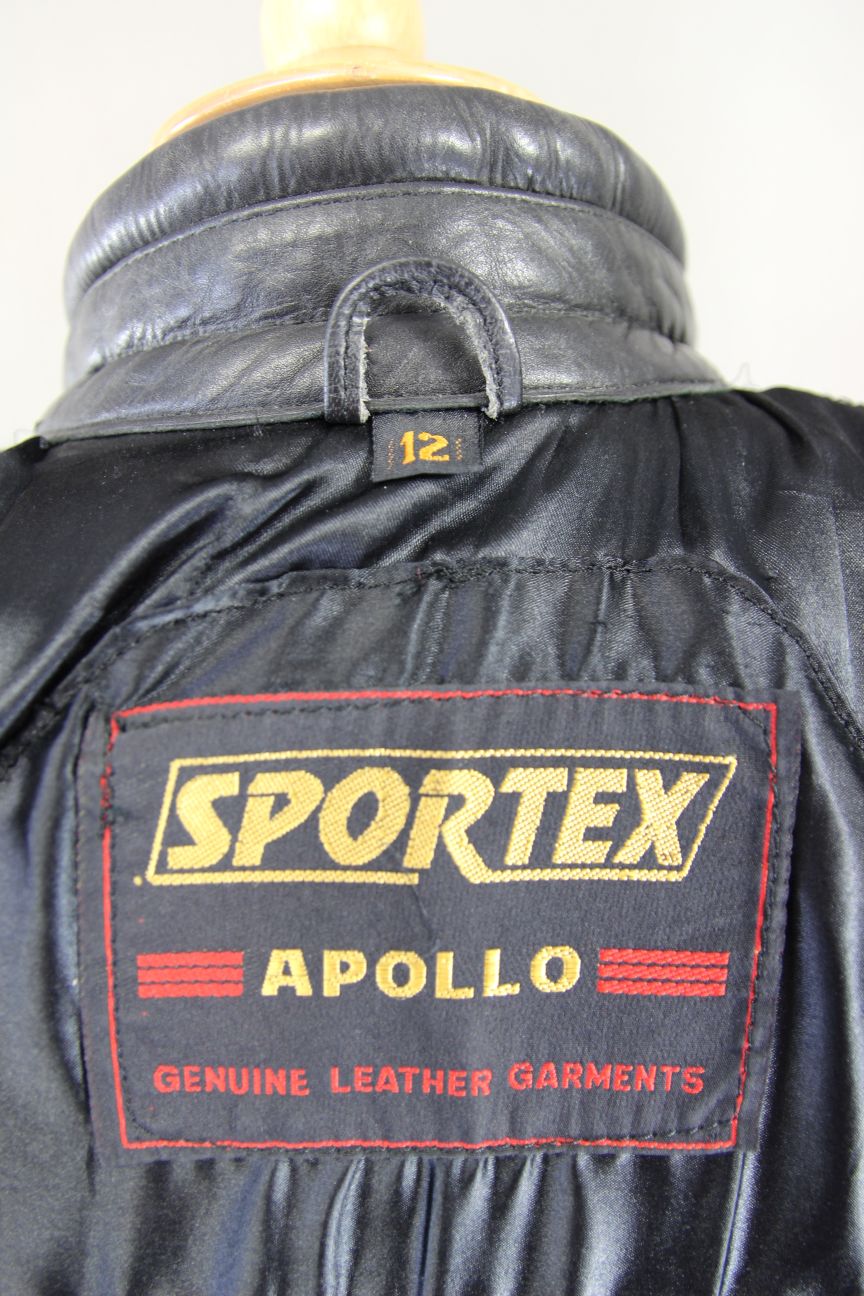 CLASSIC SPORTEX APOLLO BLACK LEATHER BIKER JACKET WITH BACK PROTECTOR: SIZE 12