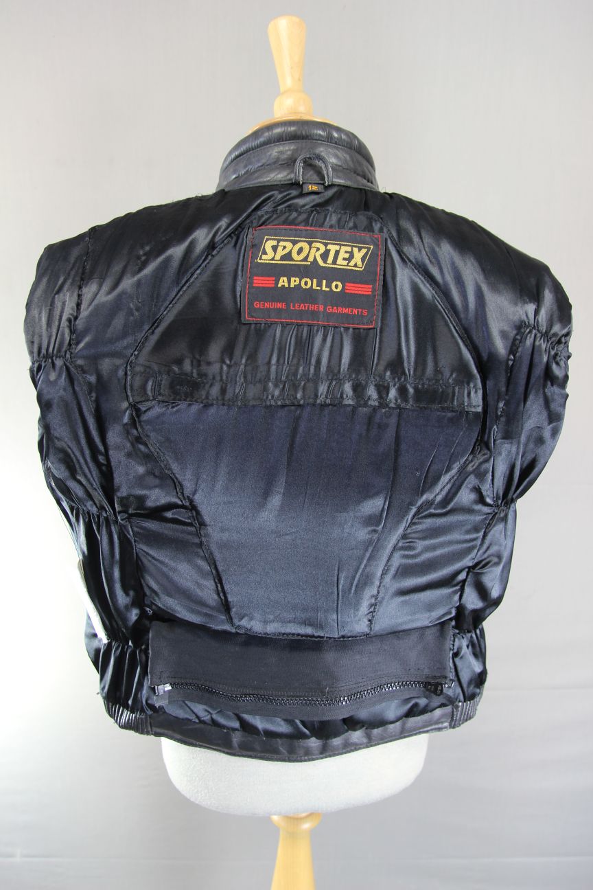 CLASSIC SPORTEX APOLLO BLACK LEATHER BIKER JACKET WITH BACK PROTECTOR: SIZE 12