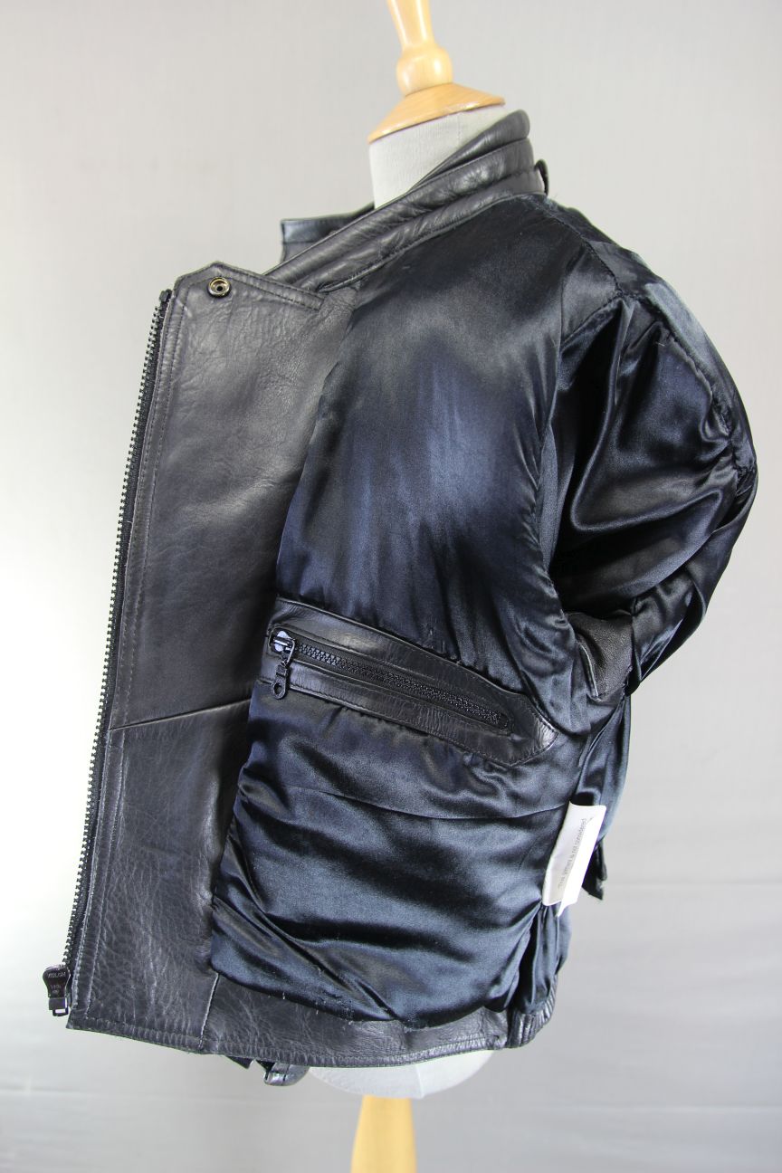 CLASSIC SPORTEX APOLLO BLACK LEATHER BIKER JACKET WITH BACK PROTECTOR: SIZE 12