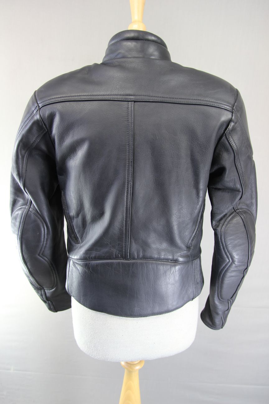 FRANK THOMAS BLACK LEATHER BIKER JACKET WITH PROTECTORS & THERMAL LINING SIZE 12