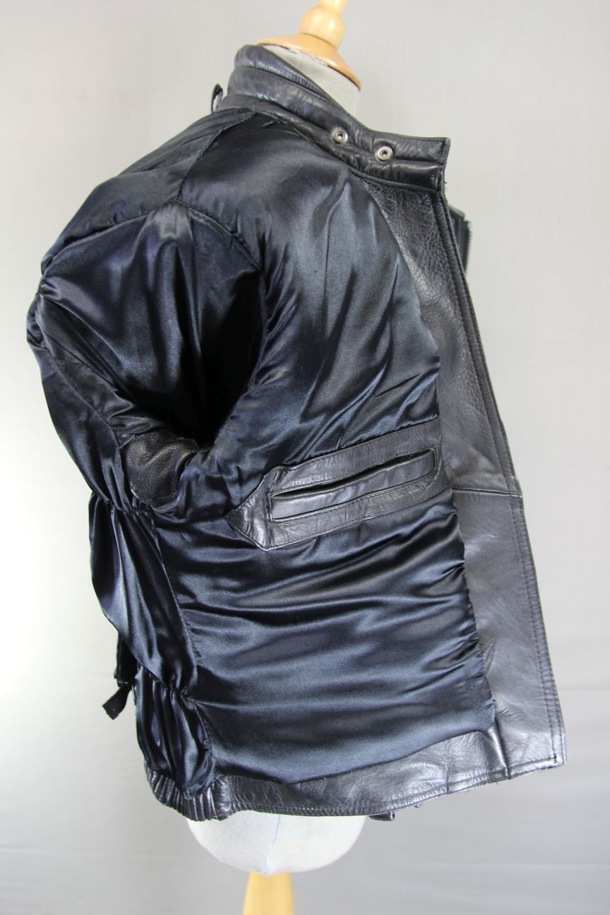 CLASSIC SPORTEX APOLLO BLACK LEATHER BIKER JACKET WITH BACK PROTECTOR: SIZE 12