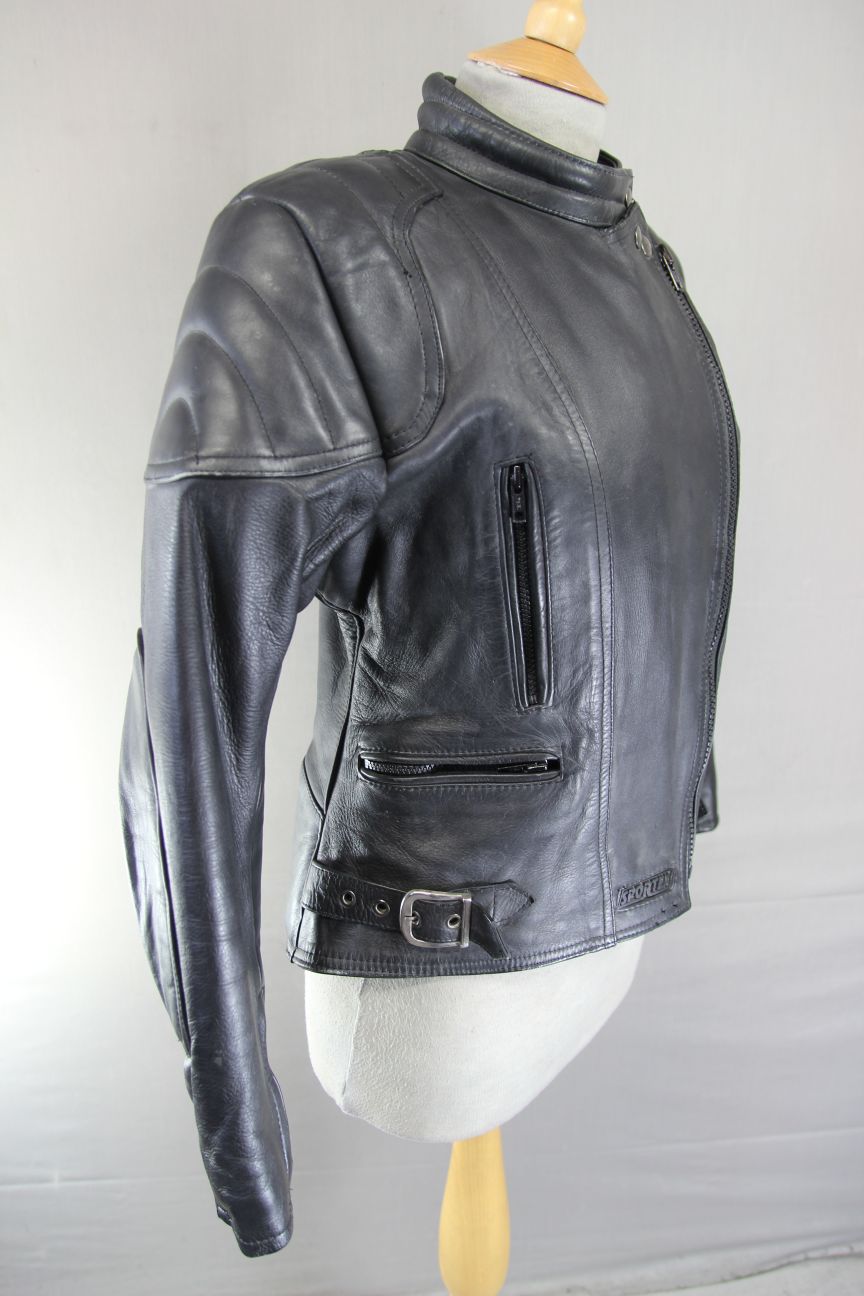 CLASSIC SPORTEX A5 BLACK LEATHER BIKER JACKET: SIZE 16 36 INCH CHEST