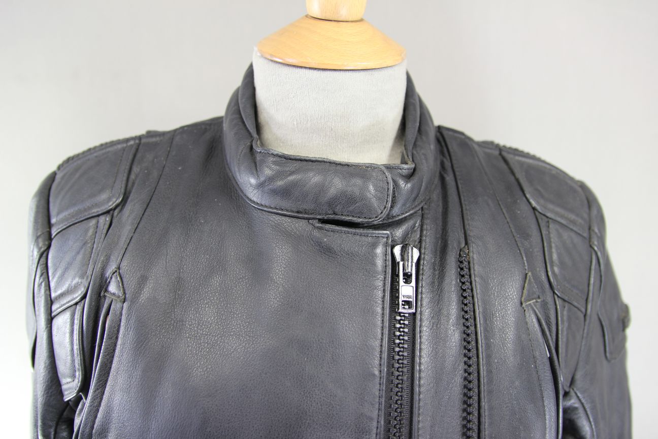 FRANK THOMAS BLACK COWHIDE LEATHER BIKER JACKET WITH THERMAL LINING SIZE 12