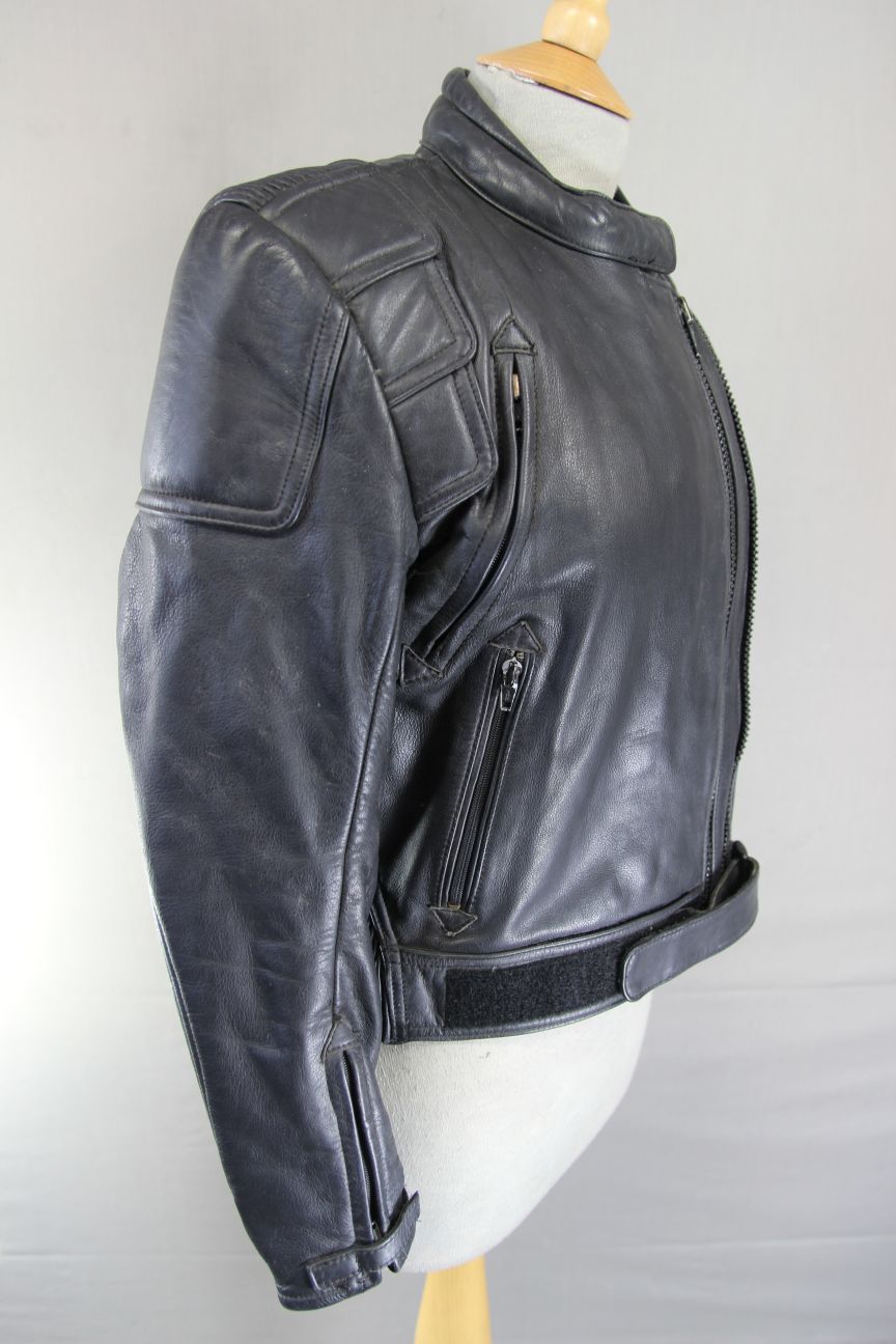 FRANK THOMAS BLACK COWHIDE LEATHER BIKER JACKET WITH THERMAL LINING SIZE 12