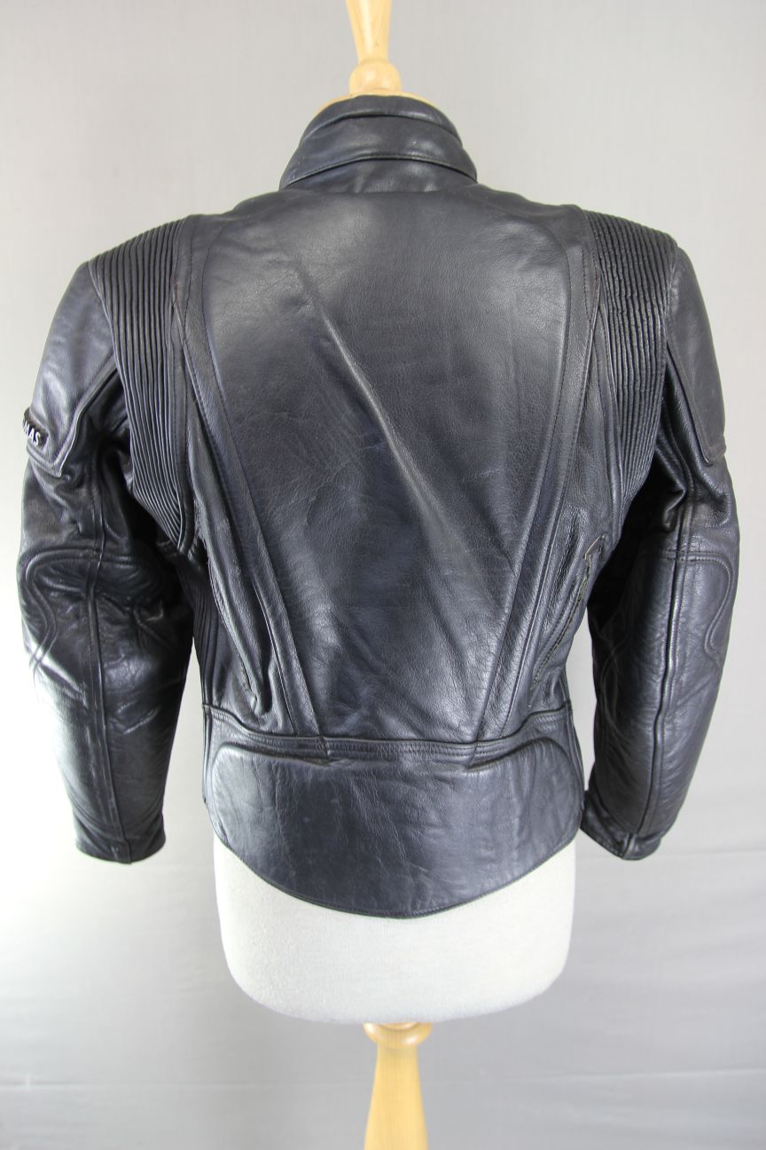 FRANK THOMAS BLACK COWHIDE LEATHER BIKER JACKET WITH THERMAL LINING SIZE 12