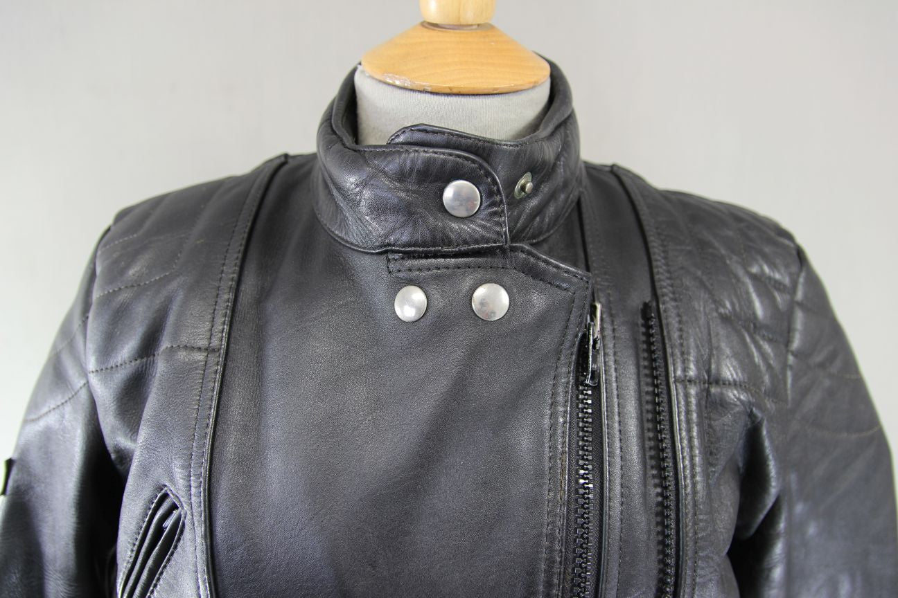 ASHMAN CLASSIC BLACK COWHIDE LEATHER BIKER JACKET 36-38 INCH CHEST/SIZE 14