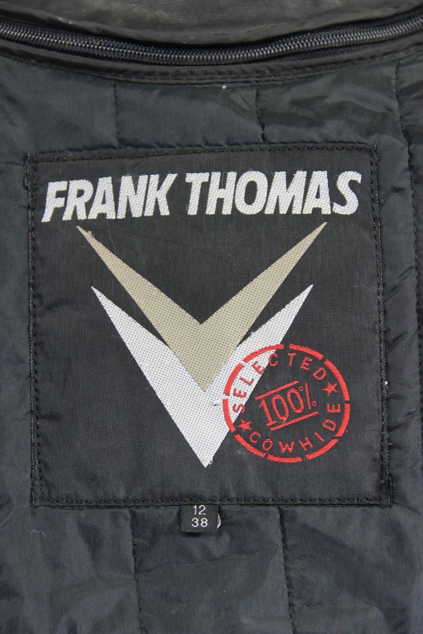 FRANK THOMAS BLACK COWHIDE LEATHER BIKER JACKET WITH THERMAL LINING SIZE 12