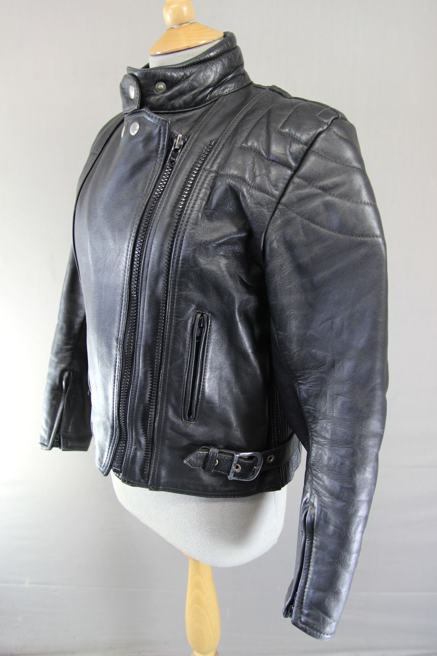 ASHMAN CLASSIC BLACK COWHIDE LEATHER BIKER JACKET 36-38 INCH CHEST/SIZE 14