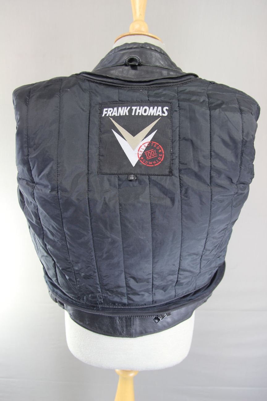 FRANK THOMAS BLACK COWHIDE LEATHER BIKER JACKET WITH THERMAL LINING SIZE 12