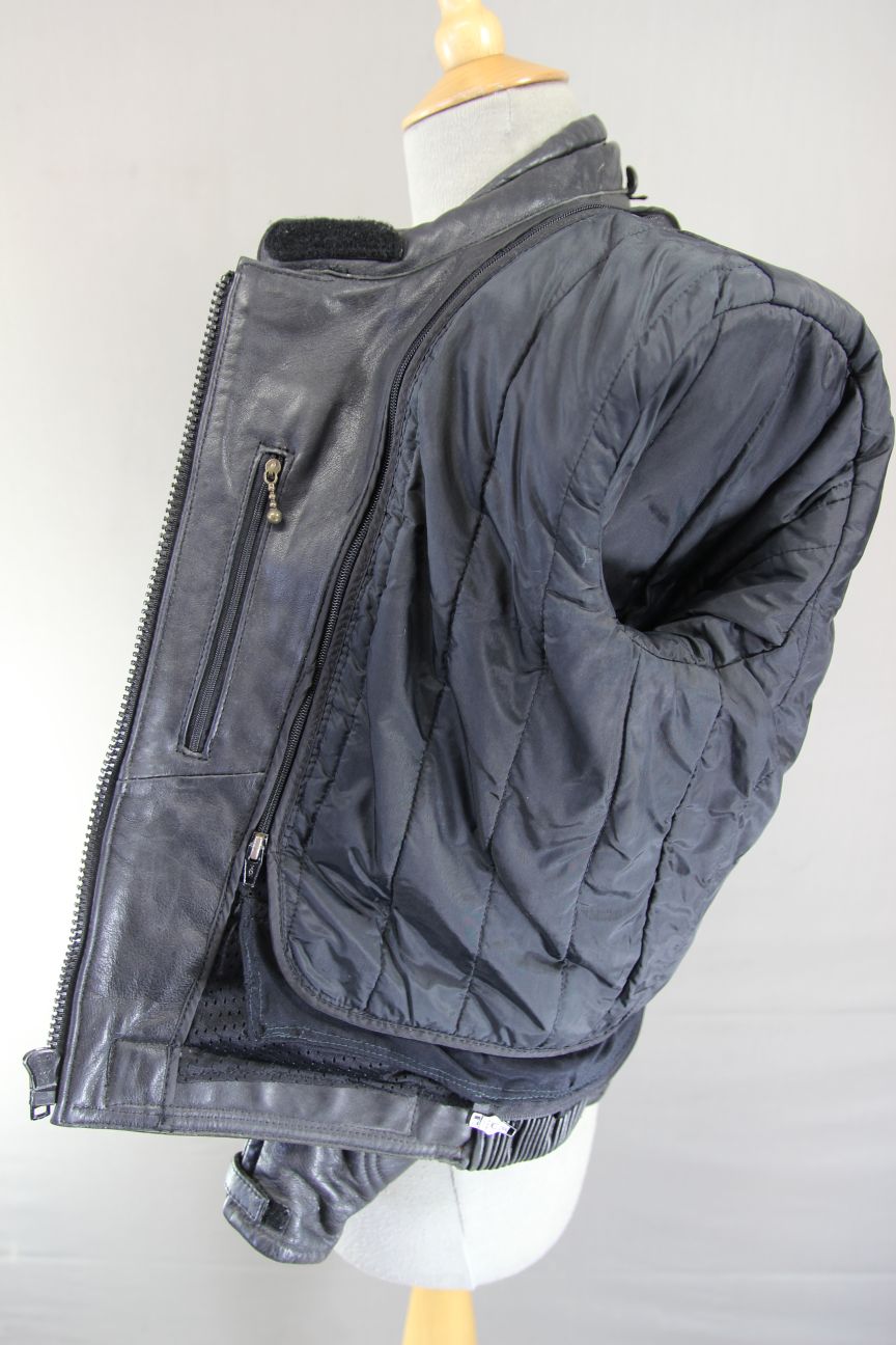 FRANK THOMAS BLACK COWHIDE LEATHER BIKER JACKET WITH THERMAL LINING SIZE 12
