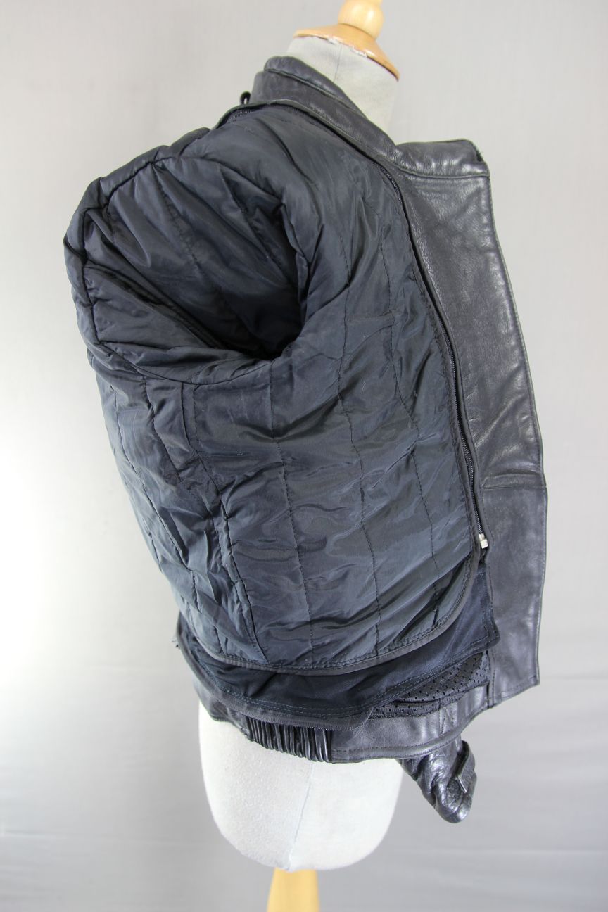 FRANK THOMAS BLACK COWHIDE LEATHER BIKER JACKET WITH THERMAL LINING SIZE 12