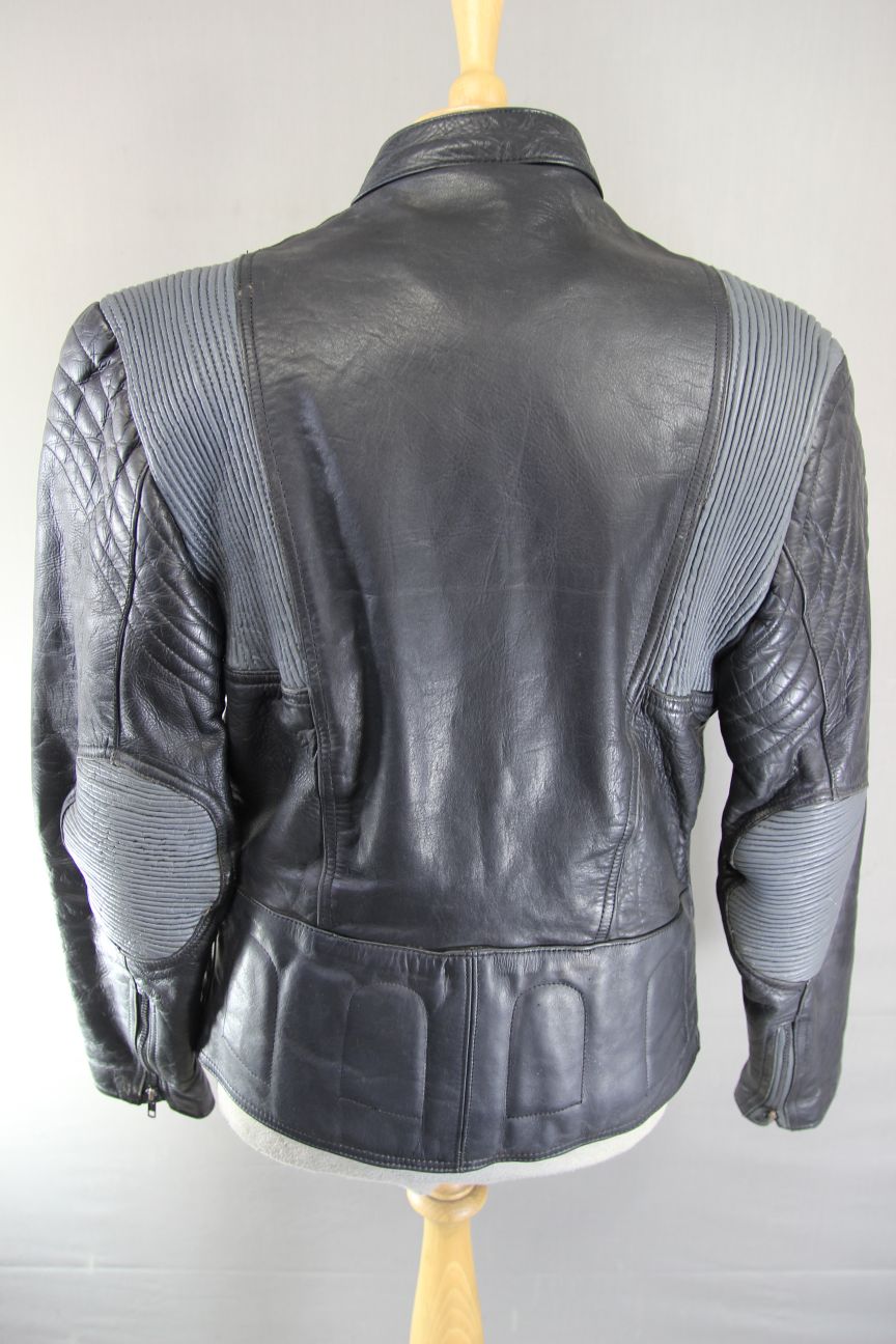 VINTAGE 1970's/1980's NICE BLACK & GREY COWHIDE LEATHER BIKER JACKET 40-42 INCH