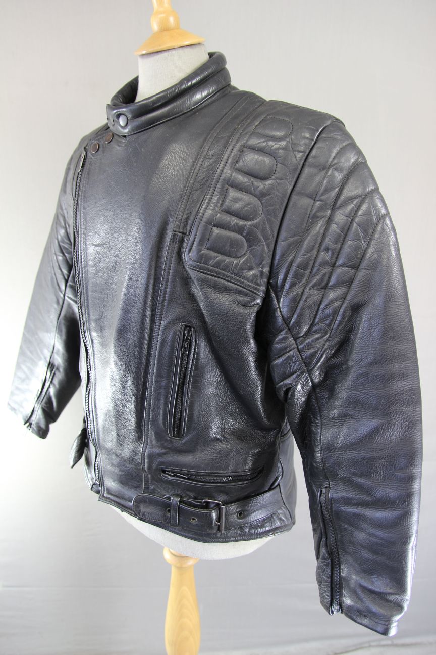 CLASSIC YORKSHIRE LEATHER & JEAN CO BLACK COTTON LINED BIKER JACKET 42 INCH