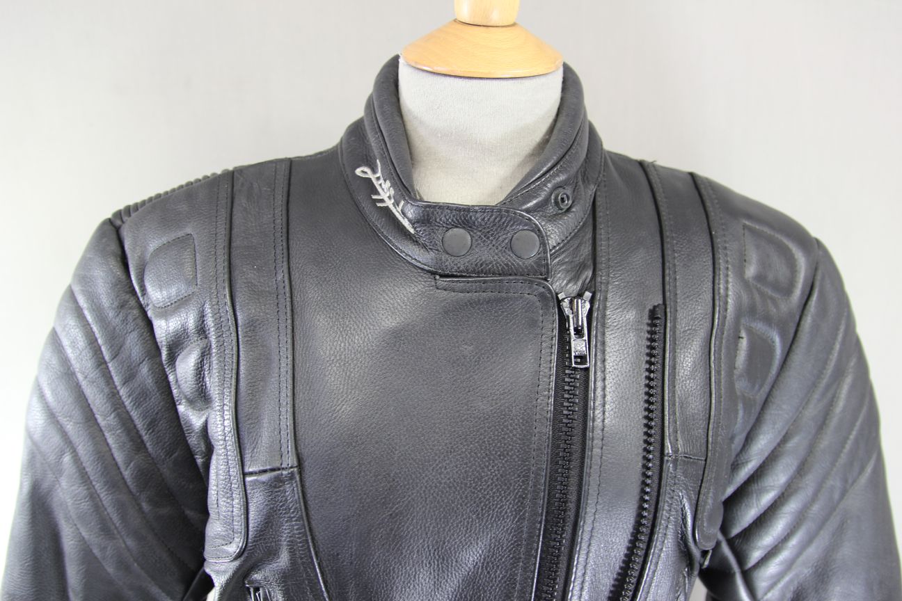 BUFFALO BLACK LEATHER BIKER JACKET 34-36 INCH CHEST/SIZE 12