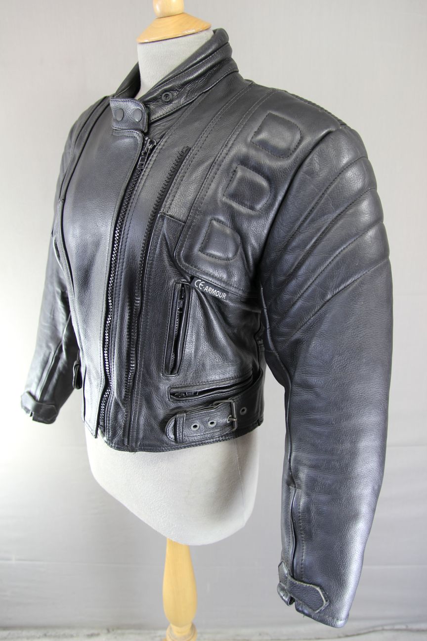 BUFFALO BLACK LEATHER BIKER JACKET 34-36 INCH CHEST/SIZE 12