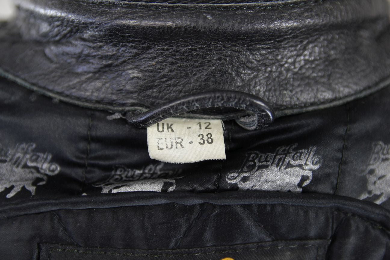 BUFFALO BLACK LEATHER BIKER JACKET 34-36 INCH CHEST/SIZE 12