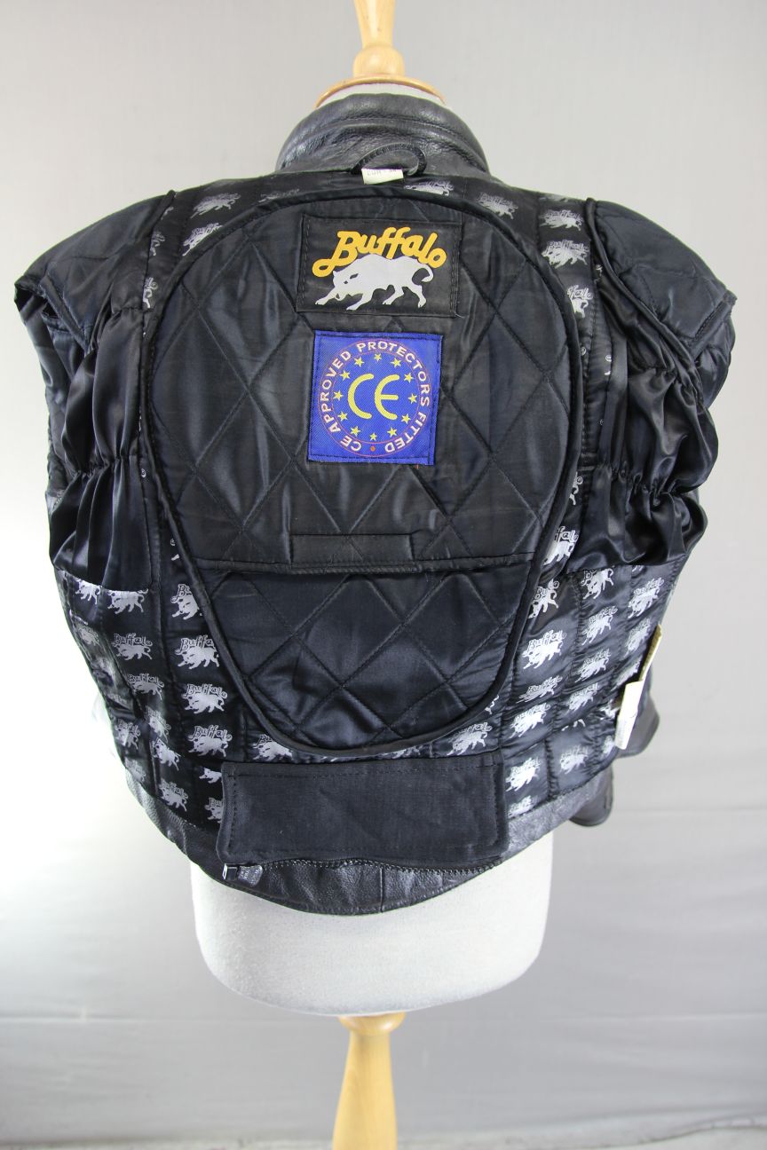 BUFFALO BLACK LEATHER BIKER JACKET 34-36 INCH CHEST/SIZE 12