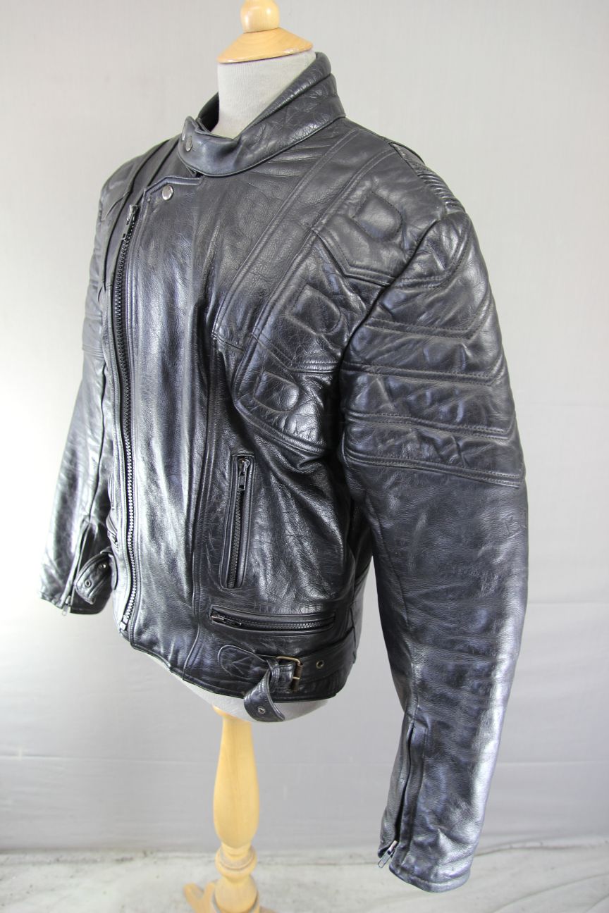 CLASSIC EURO STYLE BLACK LEATHER BIKER JACKET 40 INCH
