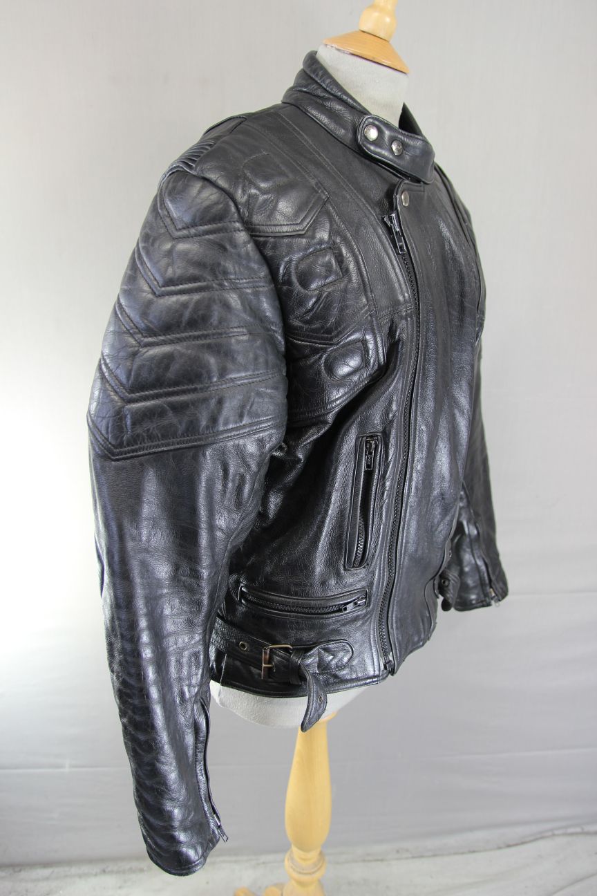 CLASSIC EURO STYLE BLACK LEATHER BIKER JACKET 40 INCH