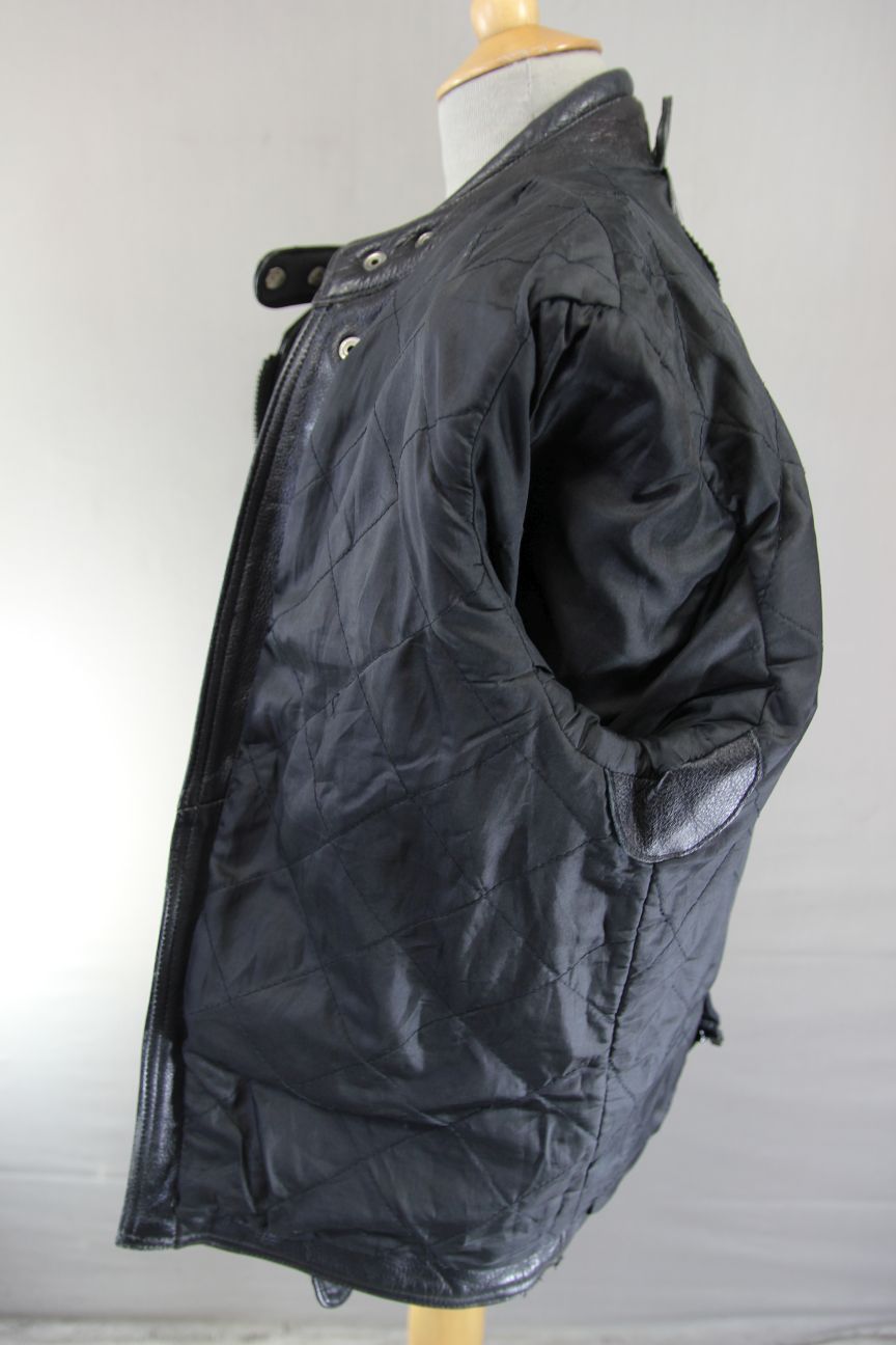 CLASSIC EURO STYLE BLACK LEATHER BIKER JACKET 40 INCH