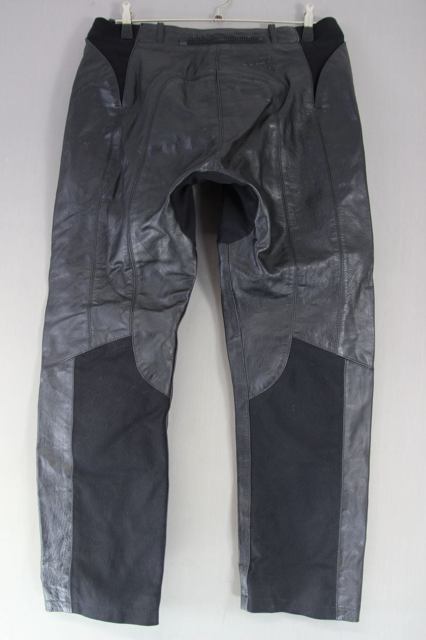 LEWIS 'LADY' BLACK LEATHER BIKER TROUSERS + CE ARMOUR: SIZE 14 WAIST 36"/LEG 31"