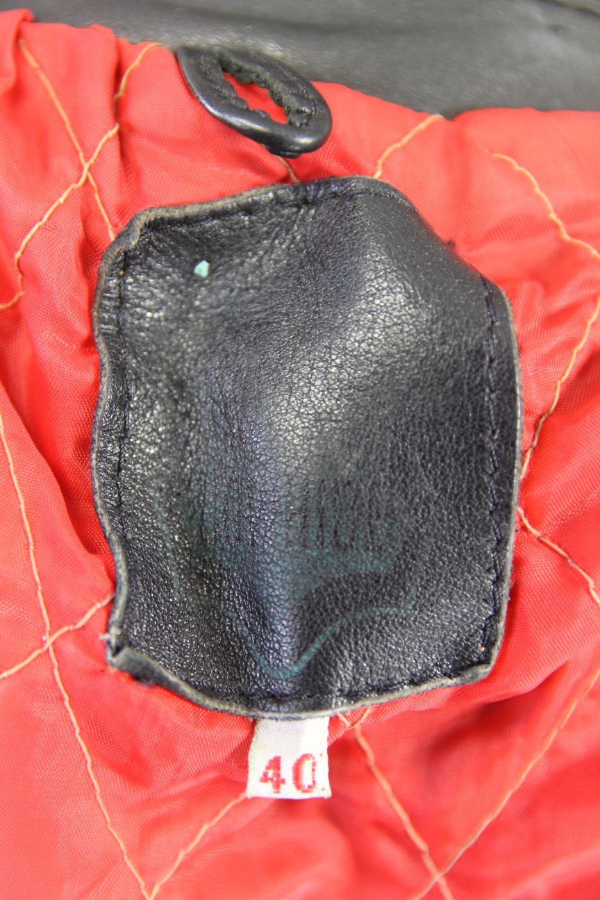 CLASSIC VINTAGE BLACK & RED COWHIDE LEATHER RED LINED BIKER JACKET 40 INCH