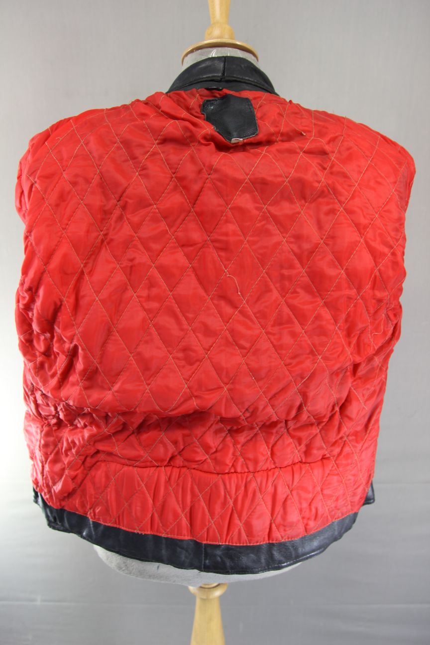 CLASSIC VINTAGE BLACK & RED COWHIDE LEATHER RED LINED BIKER JACKET 40 INCH