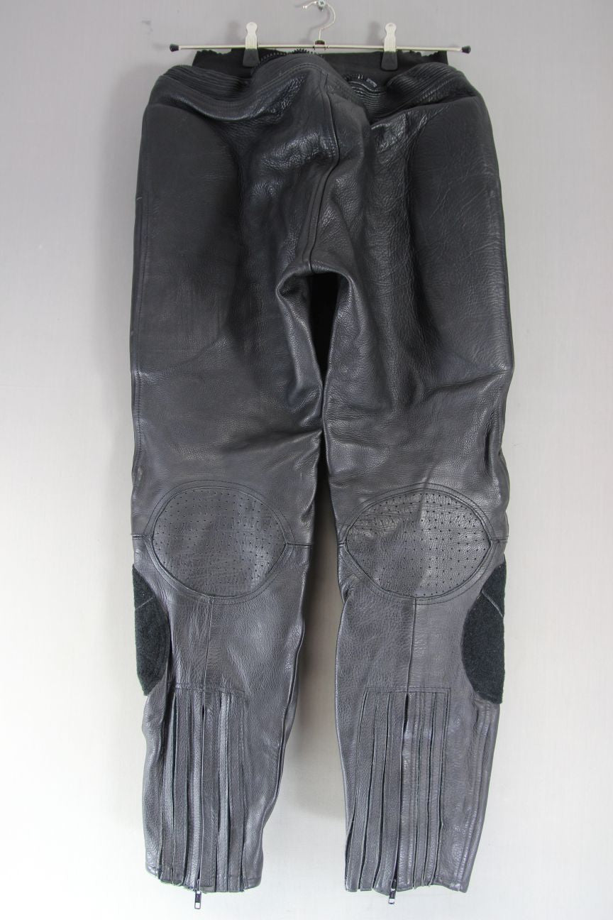 SWIFT INNOVATION BLACK LEATHER BIKER TROUSERS: WAIST 32 INCH/INSIDE LEG 31 INCH