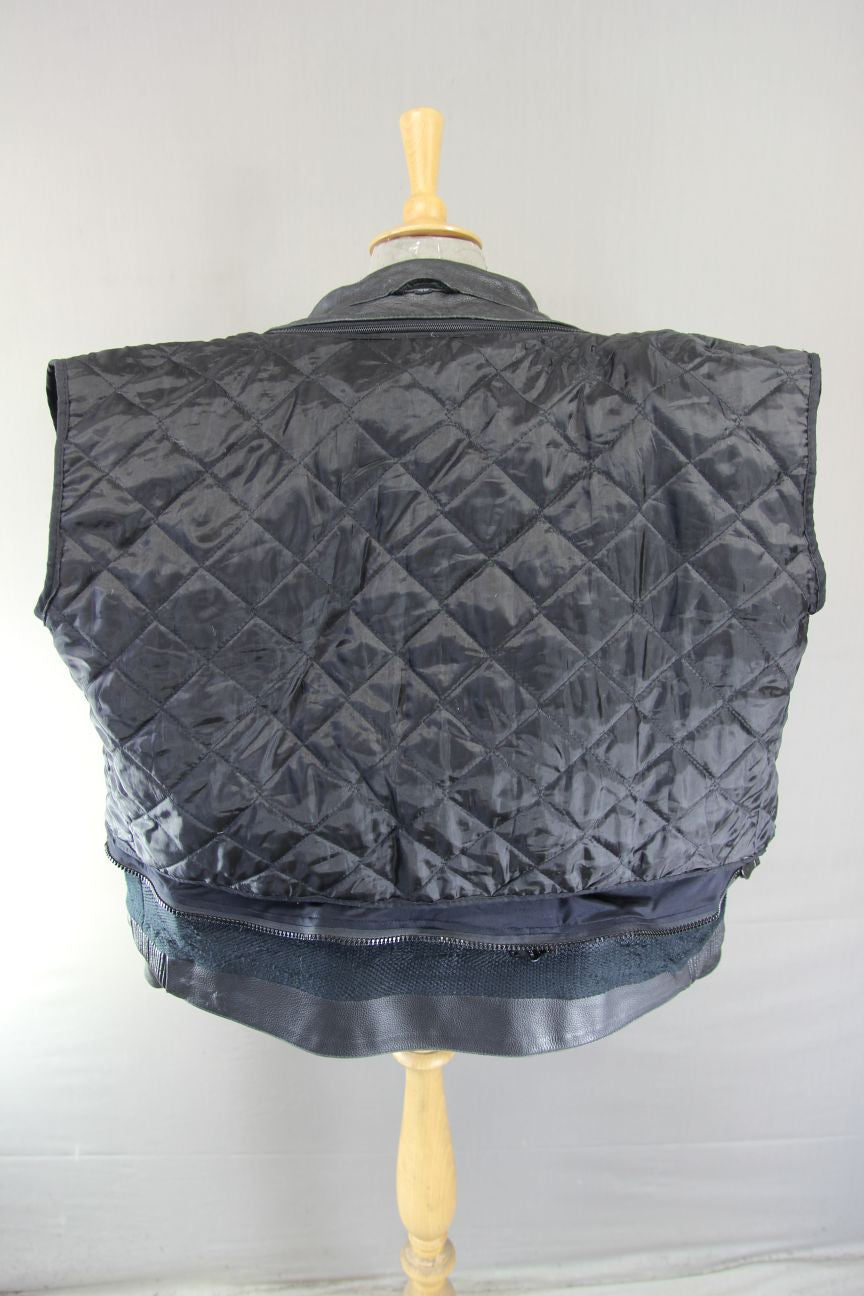 RK BLACK, RED & SILVER LEATHER BIKER JACKET WITH CE ARMOUR & THERMAL LINING 46IN