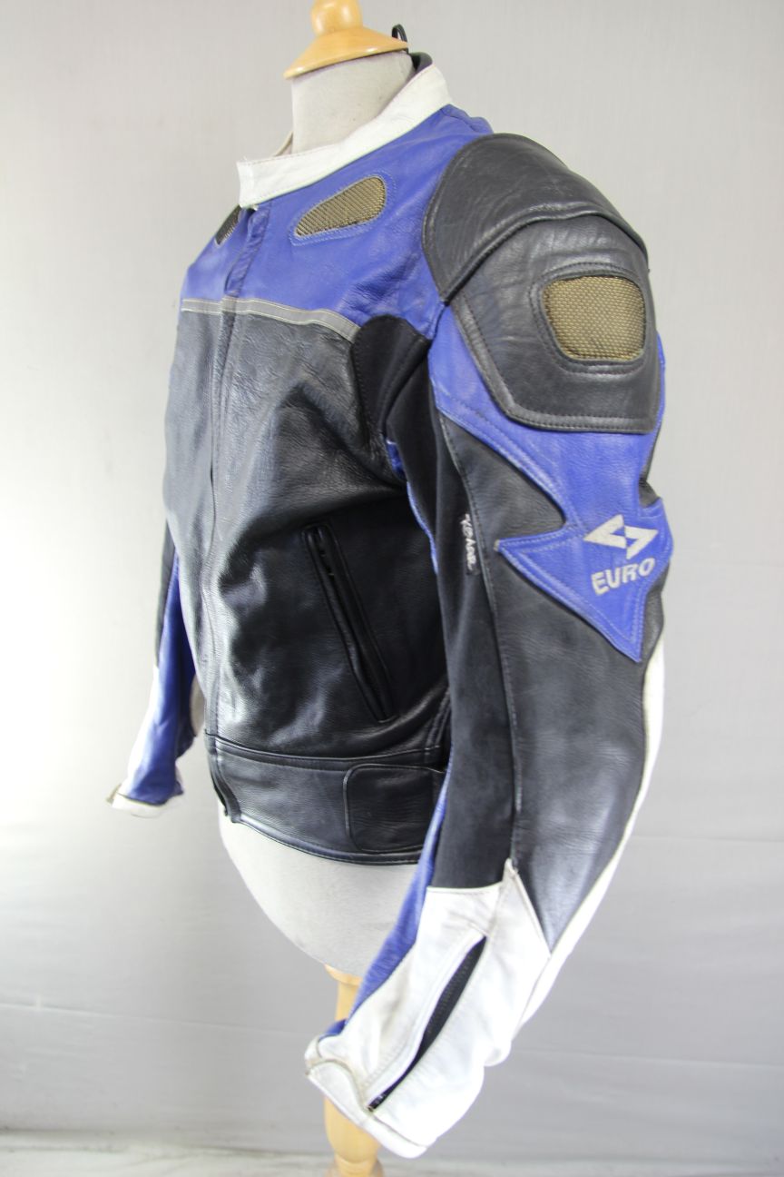 EURO STYLE LEATHER BIKER JACKET WITH BACK, SHOULDER & ELBOW CE ARMOUR 40 INCH