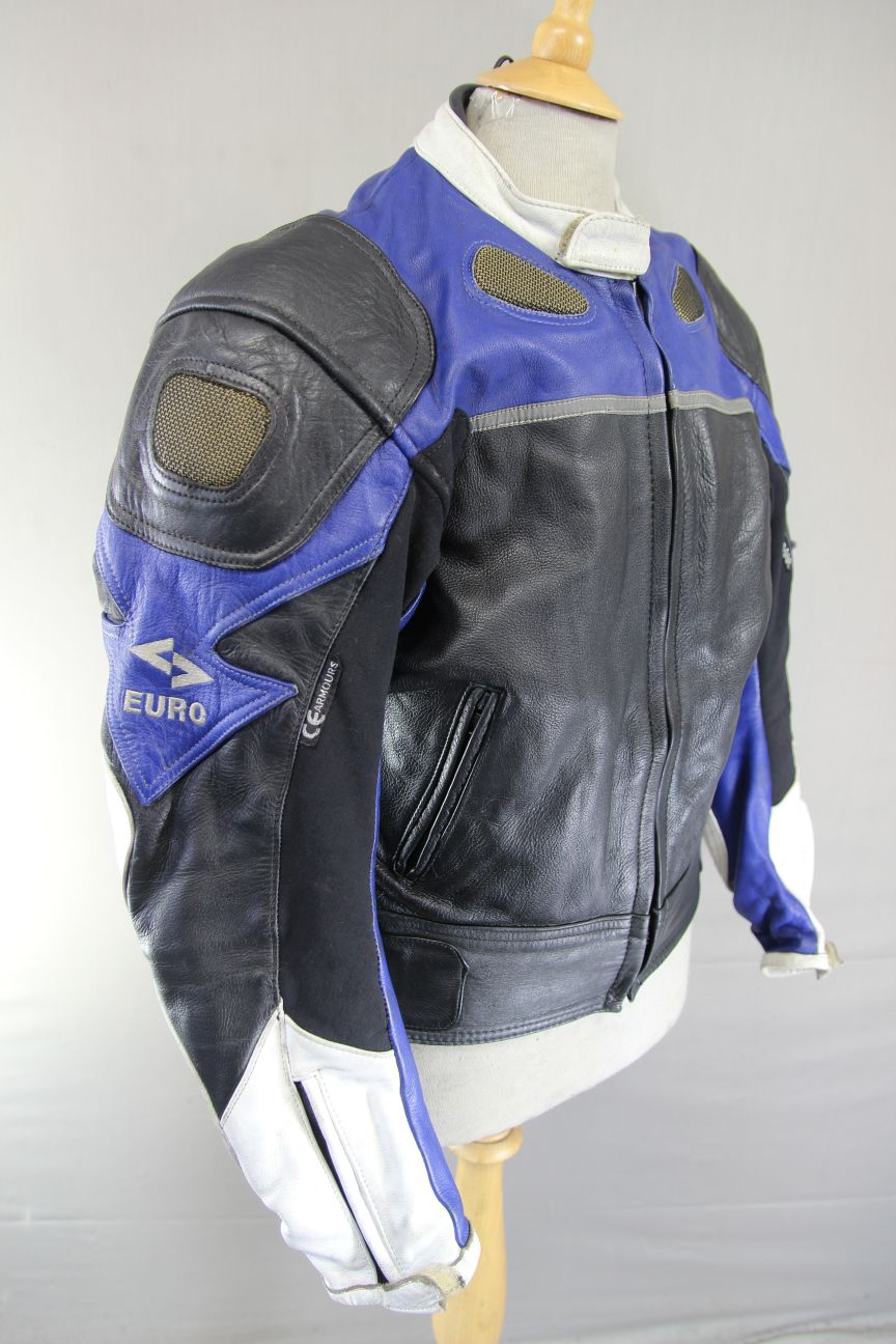 EURO STYLE LEATHER BIKER JACKET WITH BACK, SHOULDER & ELBOW CE ARMOUR 40 INCH