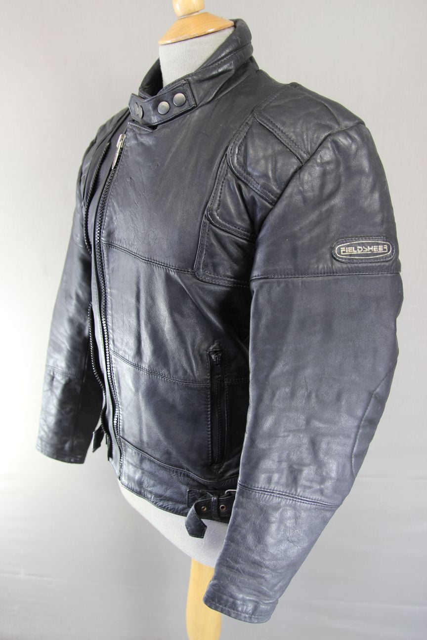 VINTAGE FIELDSHEER CLASSIC BLACK LEATHER BIKER JACKET 36-38 INCH CHEST