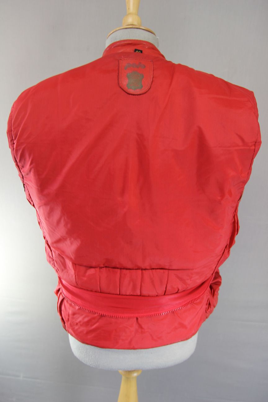 VINTAGE POLO RED & WHITE LEATHER BIKER JACKET 34-36 INCH CHEST