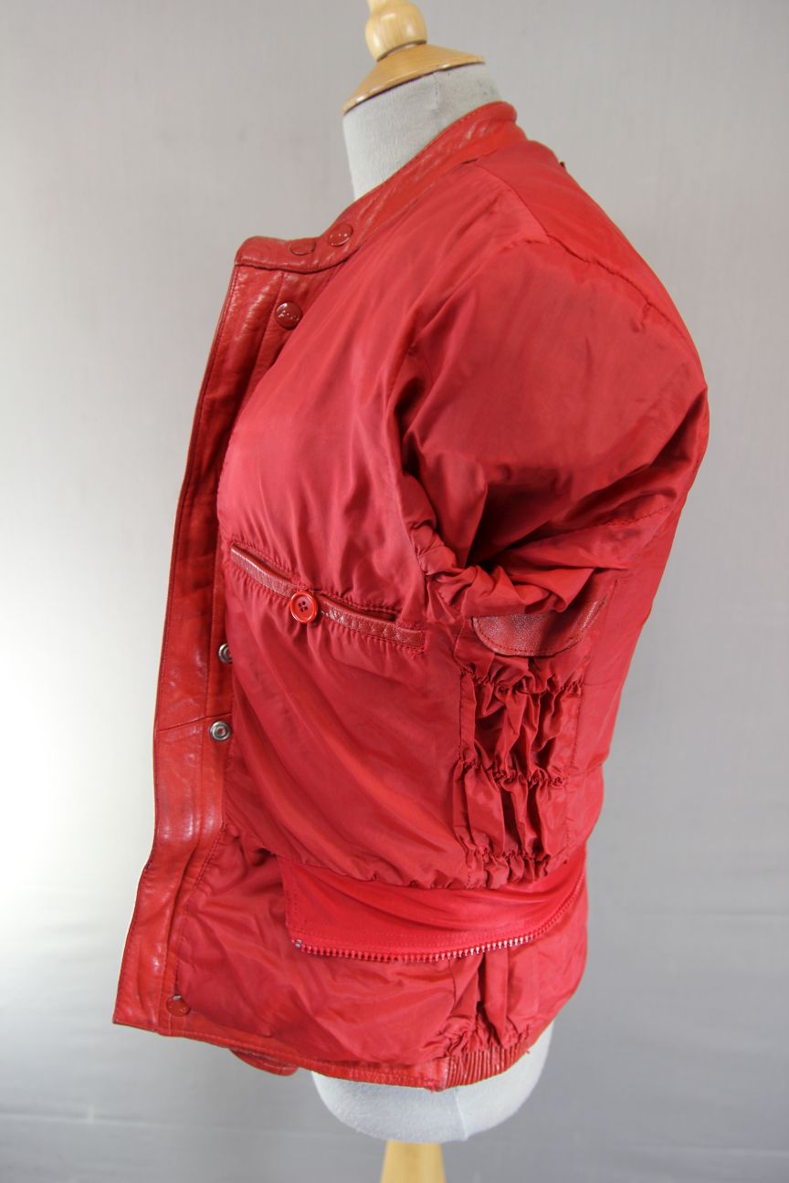 VINTAGE POLO RED & WHITE LEATHER BIKER JACKET 34-36 INCH CHEST