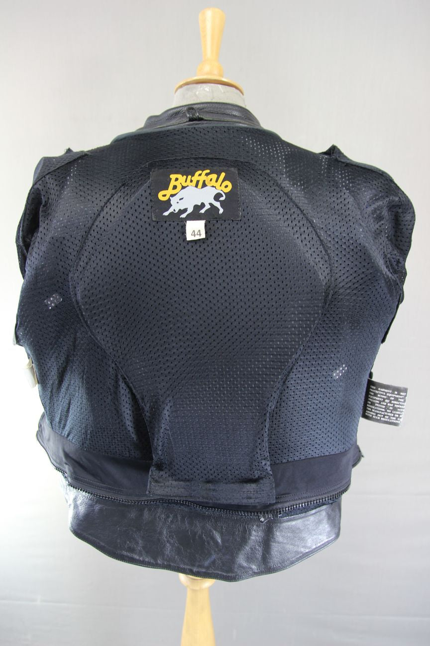 BUFFALO BLACK, BLUE, SILVER & WHITE LEATHER BIKER JACKET WITH CE ARMOUR 44 INCH