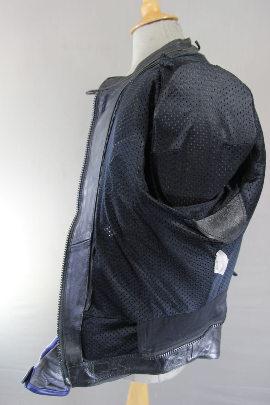 BUFFALO BLACK, BLUE, SILVER & WHITE LEATHER BIKER JACKET WITH CE ARMOUR 44 INCH