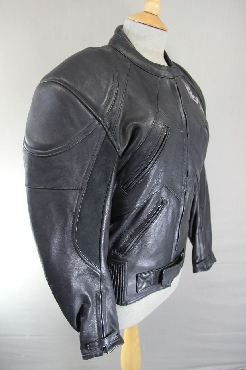 RICHA CLASSIC BLACK LEATHER BIKER JACKET WITH THERMAL LINING: SIZE 12